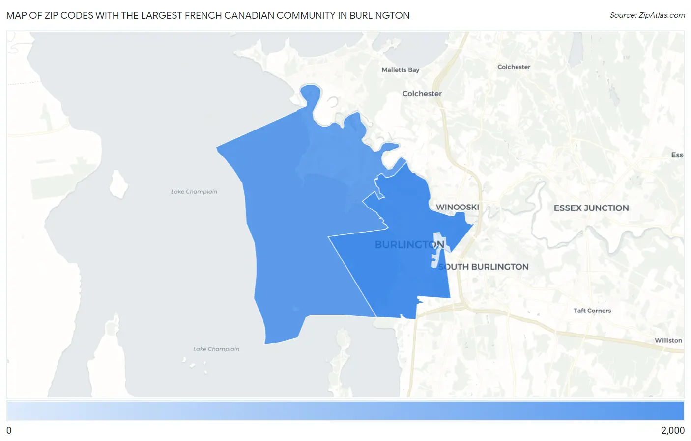 Zip Codes with the Largest French Canadian Community in Burlington Map