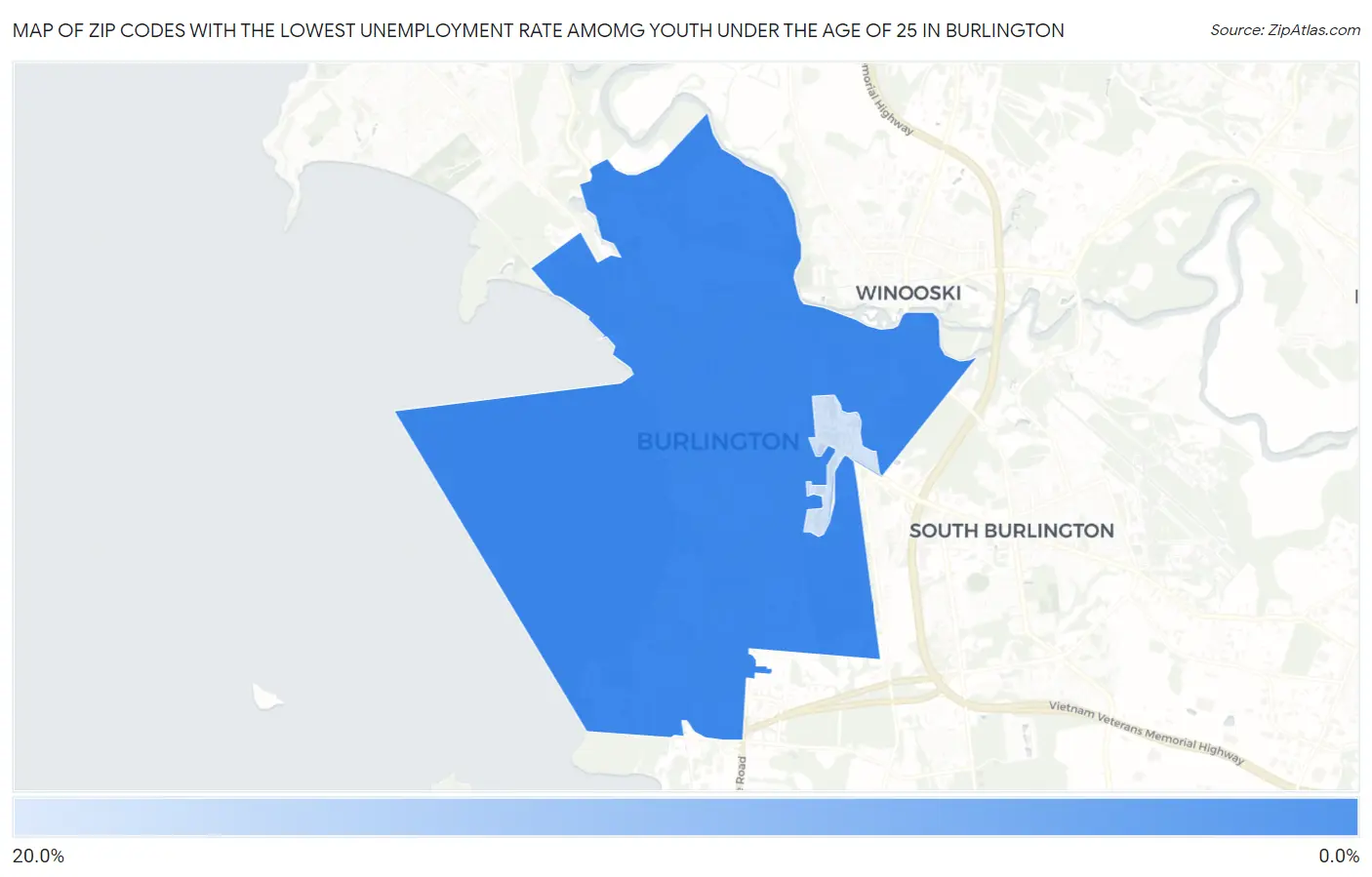 Zip Codes with the Lowest Unemployment Rate Amomg Youth Under the Age of 25 in Burlington Map