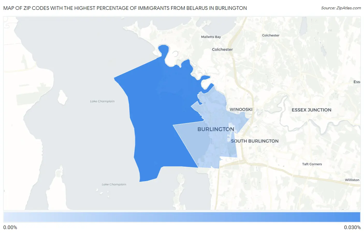 Zip Codes with the Highest Percentage of Immigrants from Belarus in Burlington Map
