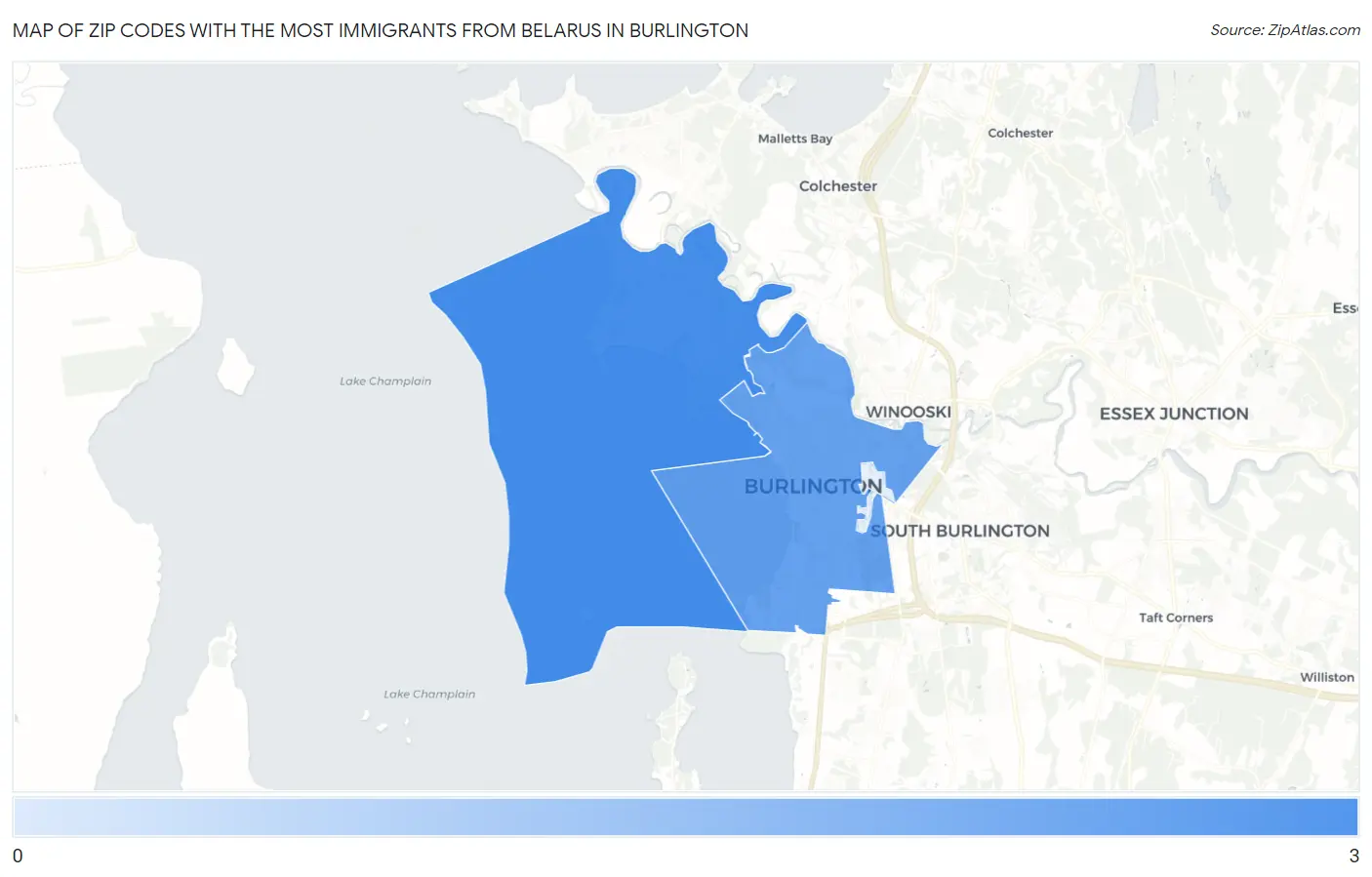 Zip Codes with the Most Immigrants from Belarus in Burlington Map