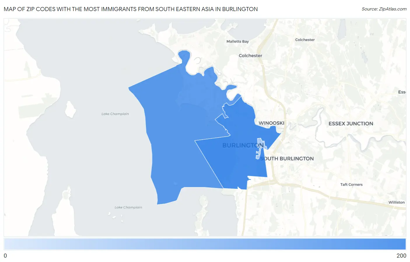 Zip Codes with the Most Immigrants from South Eastern Asia in Burlington Map