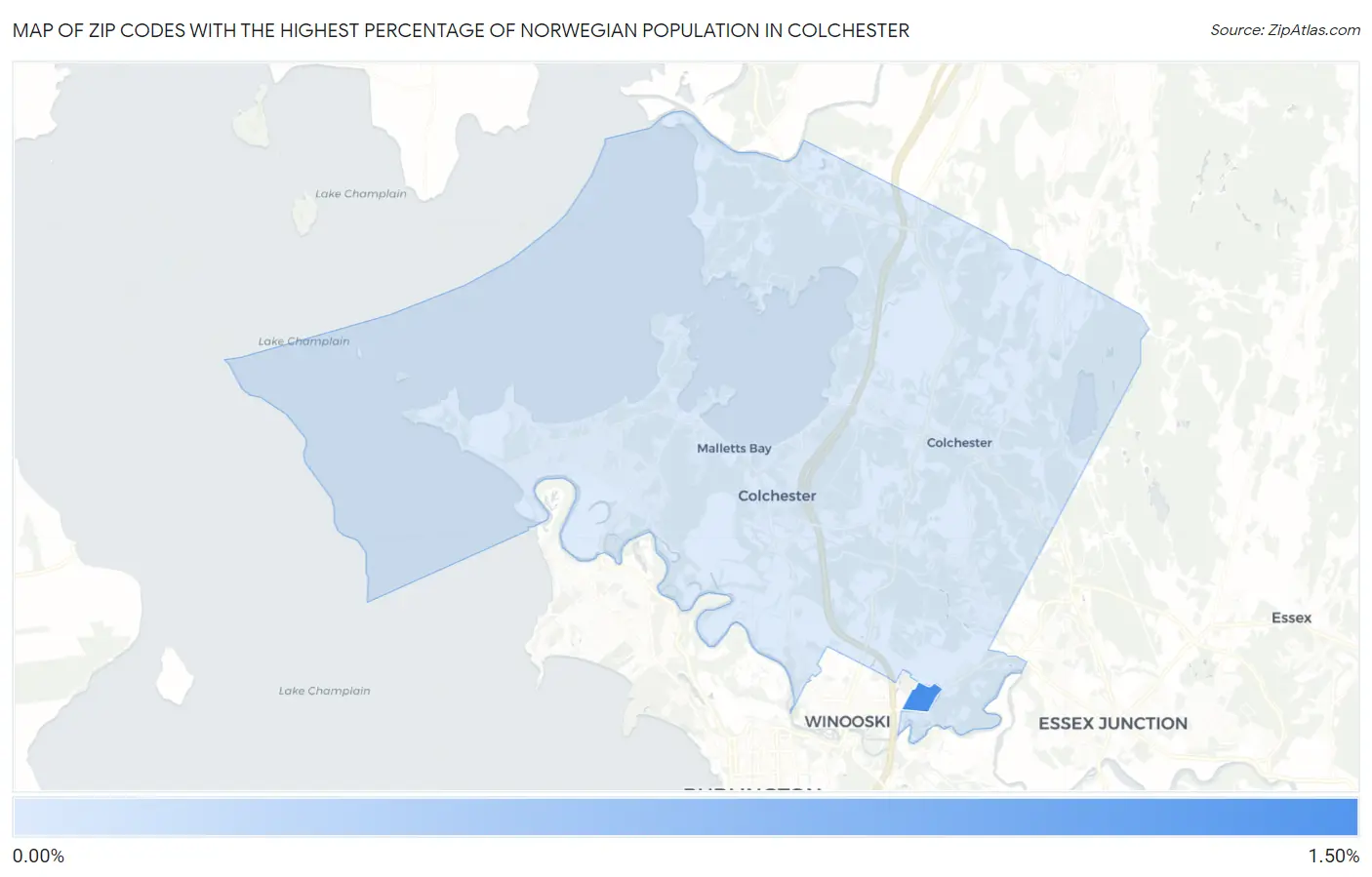 Zip Codes with the Highest Percentage of Norwegian Population in Colchester Map