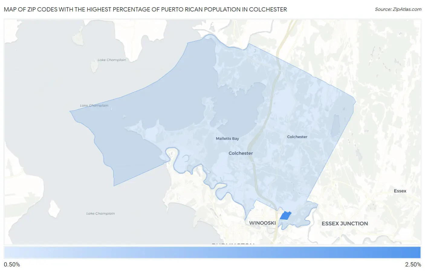 Zip Codes with the Highest Percentage of Puerto Rican Population in Colchester Map