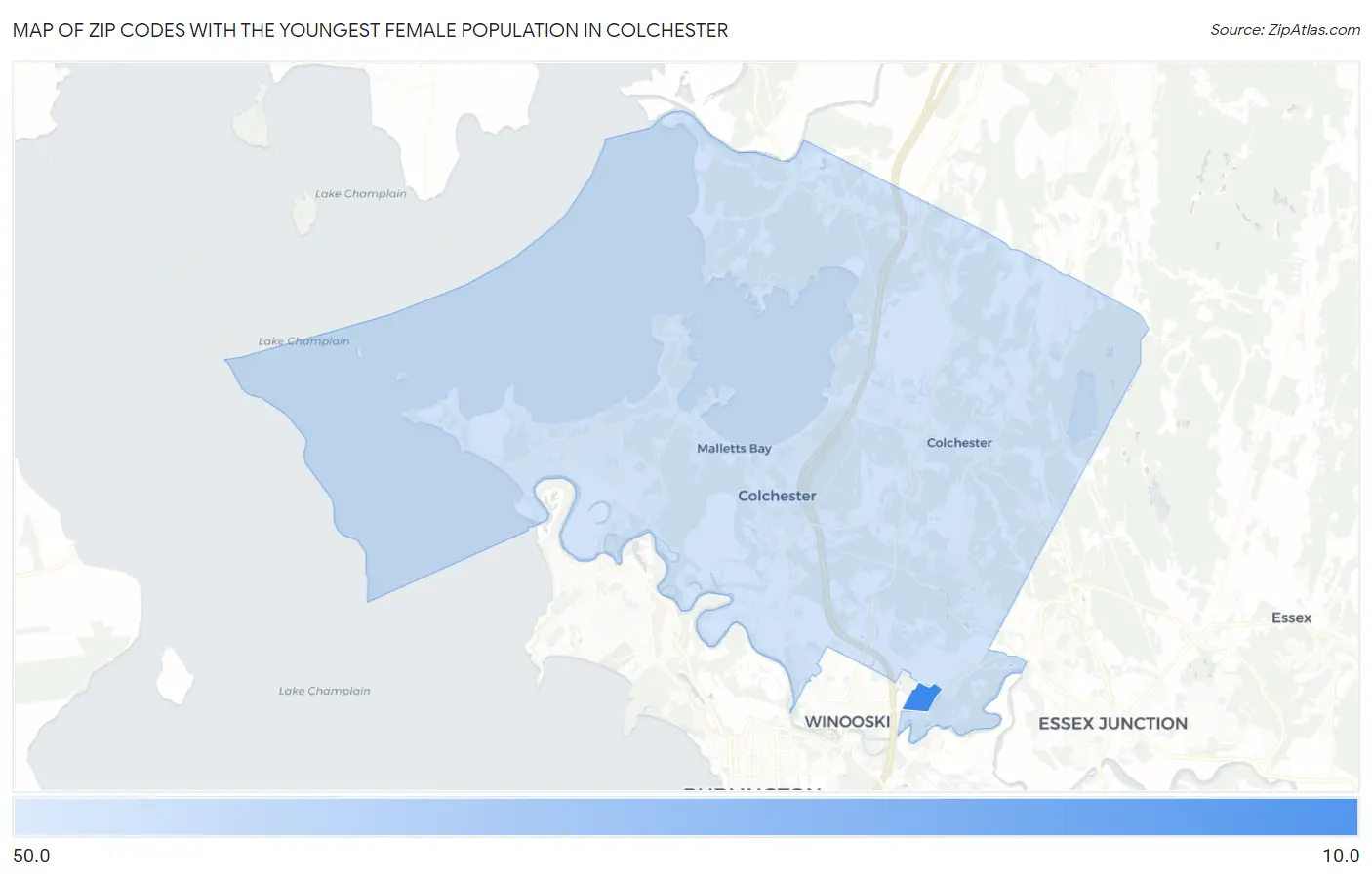 Zip Codes with the Youngest Female Population in Colchester Map