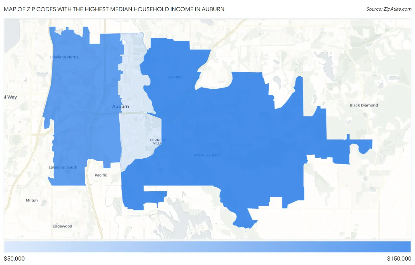 Zip Codes with the Highest Median Household Income in Auburn Map