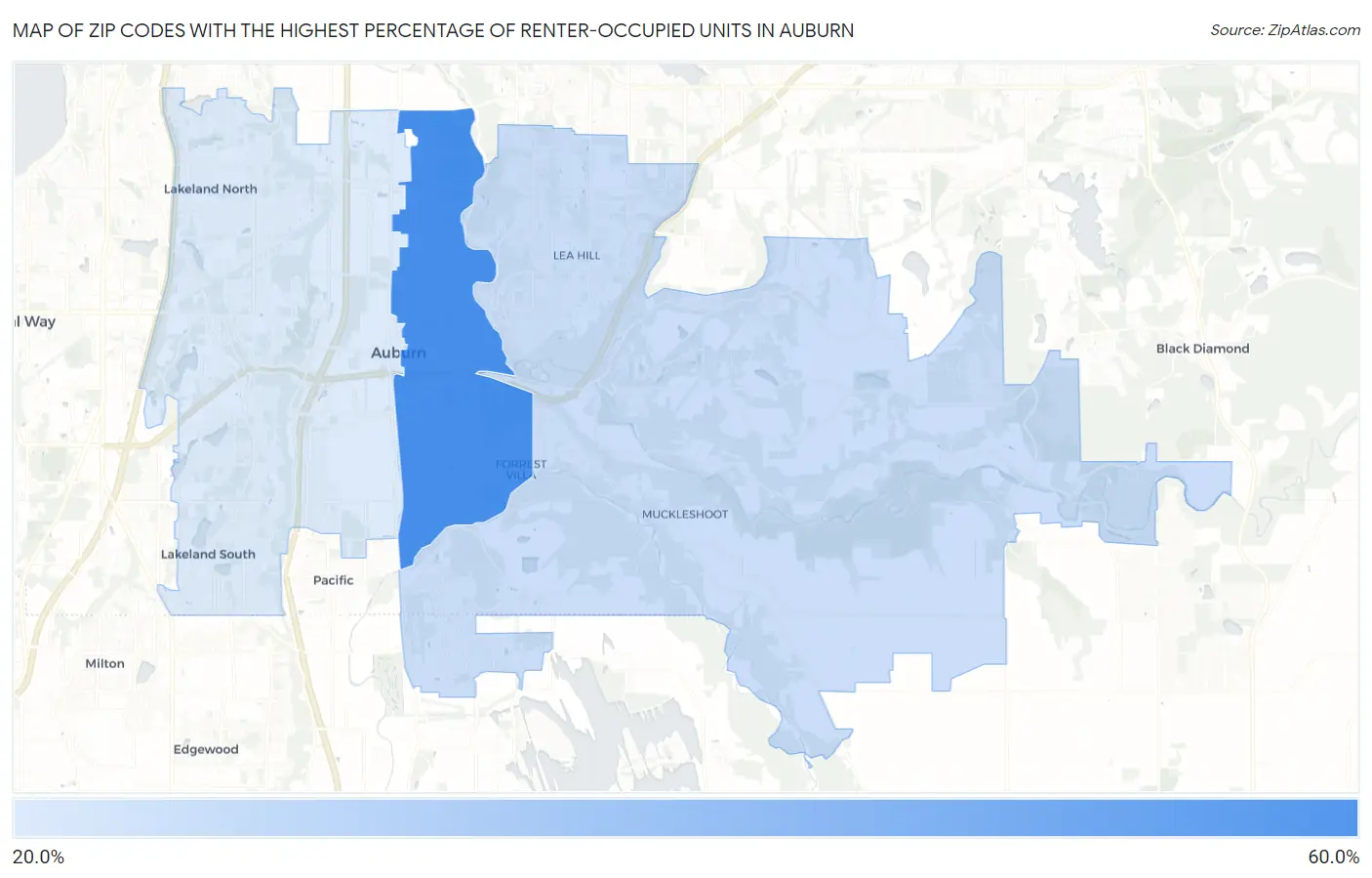 Zip Codes with the Highest Percentage of Renter-Occupied Units in Auburn Map