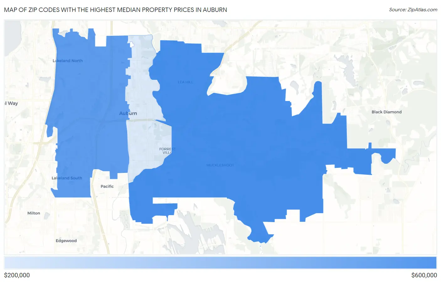 Zip Codes with the Highest Median Property Prices in Auburn Map