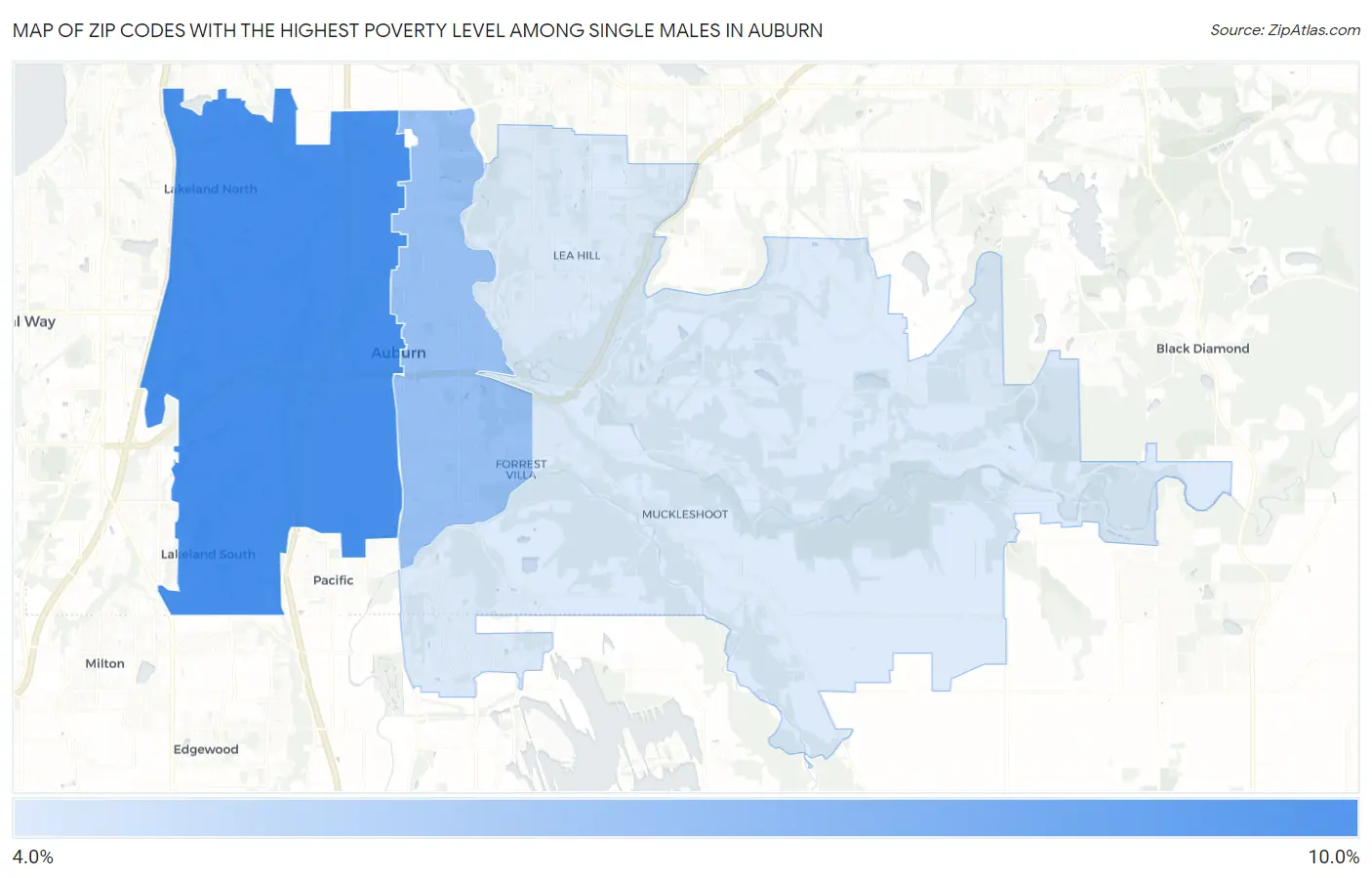 Zip Codes with the Highest Poverty Level Among Single Males in Auburn Map