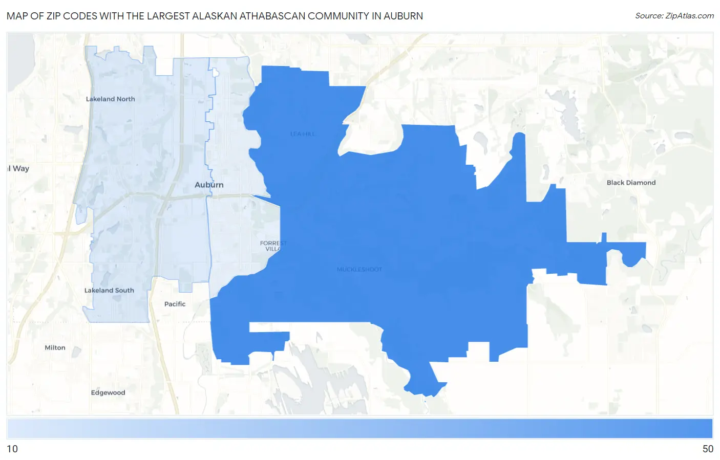 Zip Codes with the Largest Alaskan Athabascan Community in Auburn Map