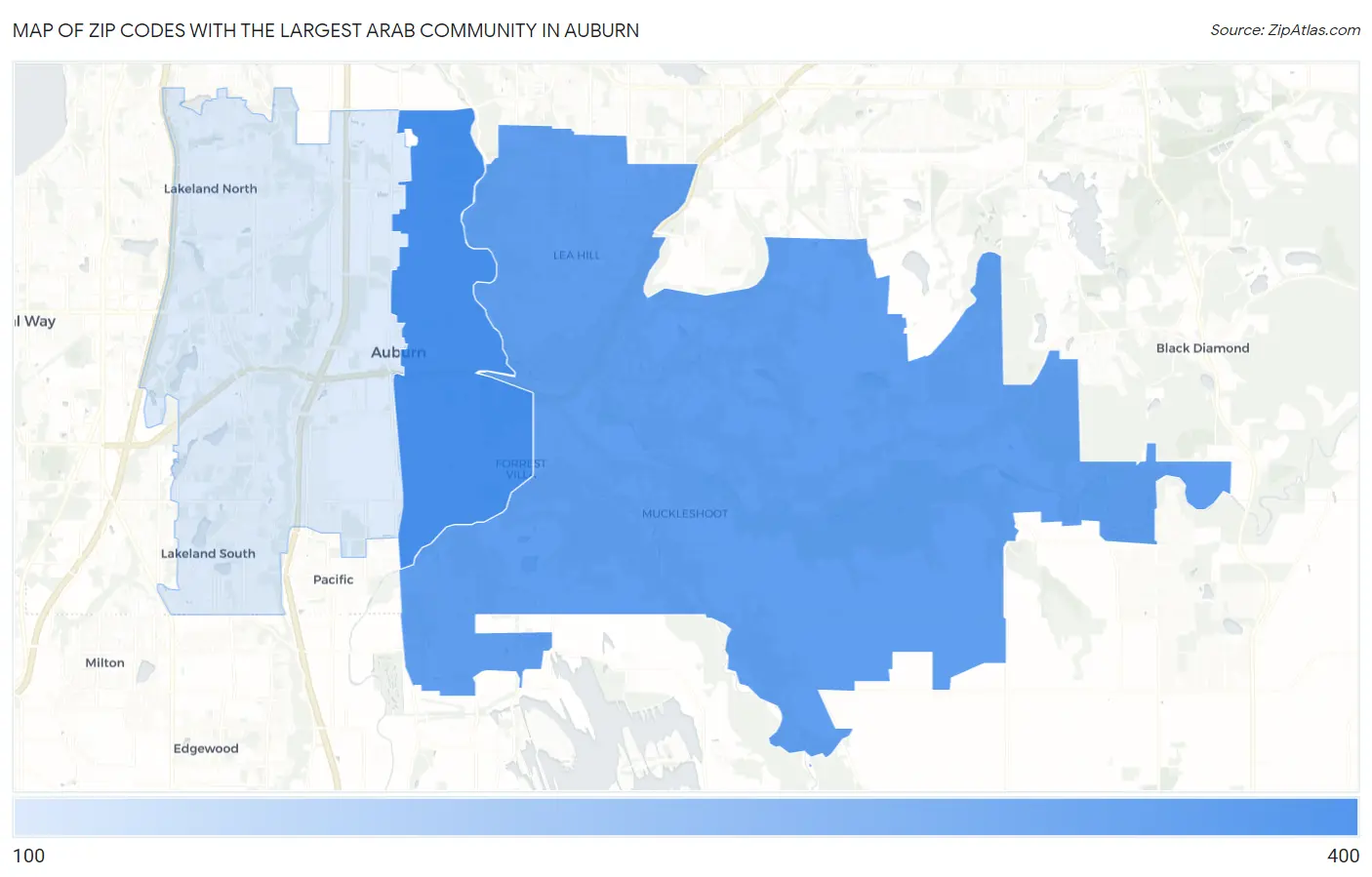 Zip Codes with the Largest Arab Community in Auburn Map