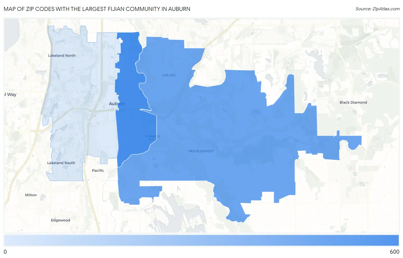 Zip Codes with the Largest Fijian Community in Auburn Map