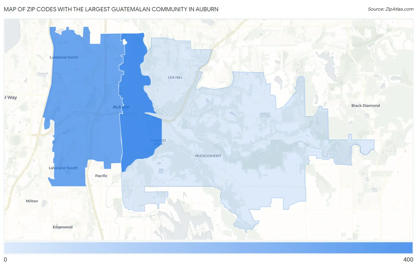 Zip Codes with the Largest Guatemalan Community in Auburn Map