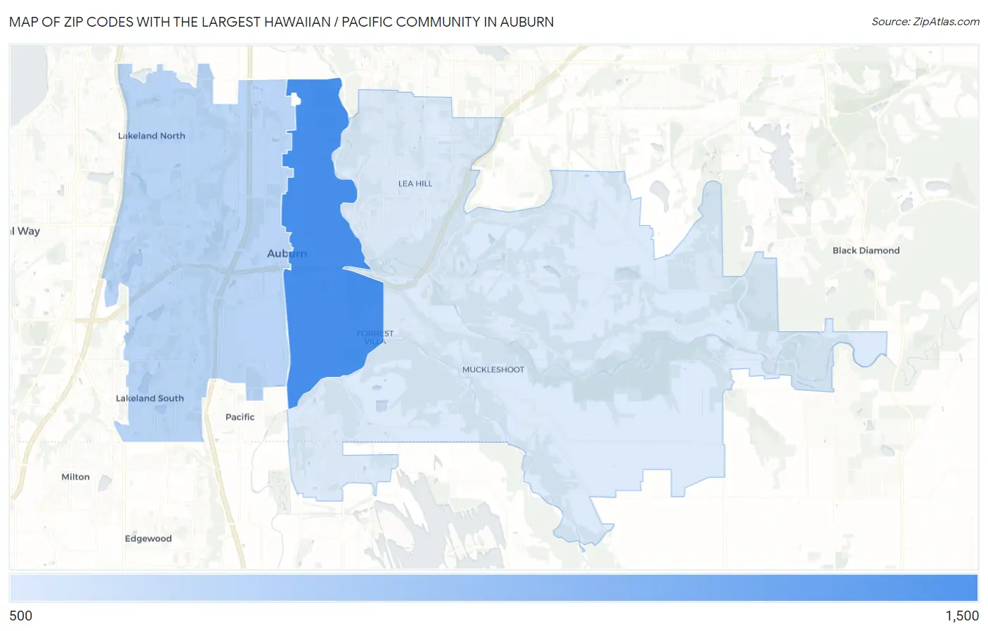 Zip Codes with the Largest Hawaiian / Pacific Community in Auburn Map
