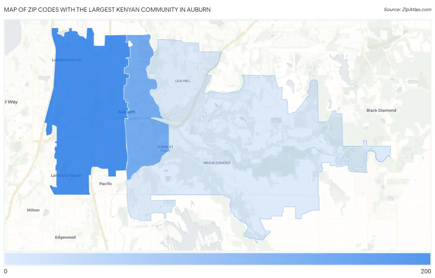 Zip Codes with the Largest Kenyan Community in Auburn Map
