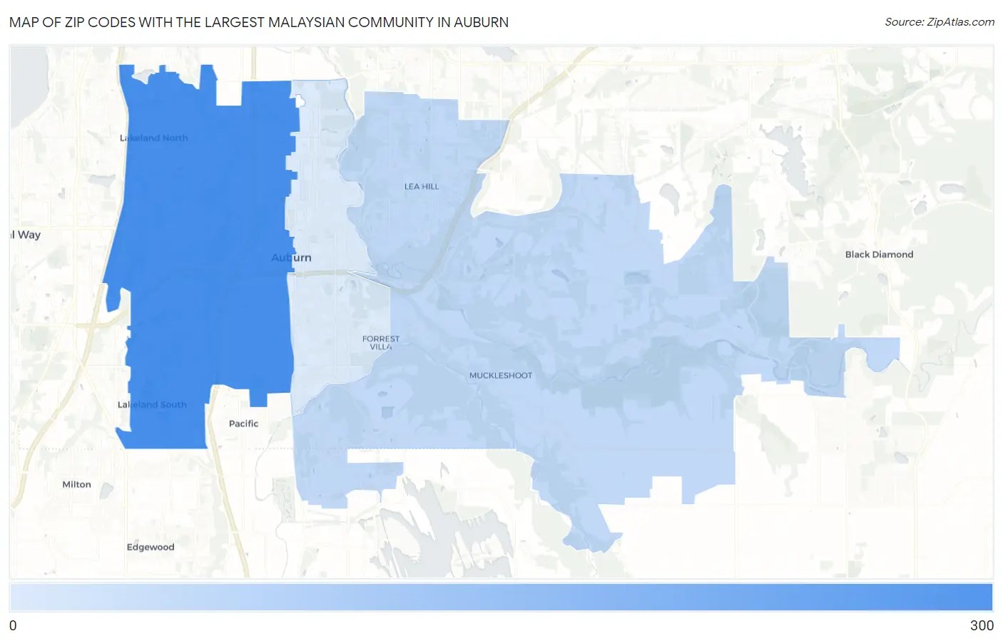 Zip Codes with the Largest Malaysian Community in Auburn Map
