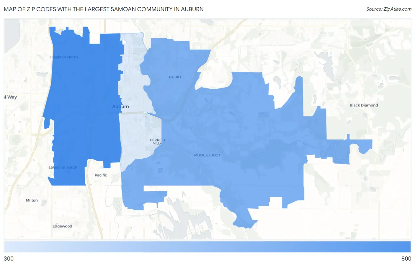 Zip Codes with the Largest Samoan Community in Auburn Map