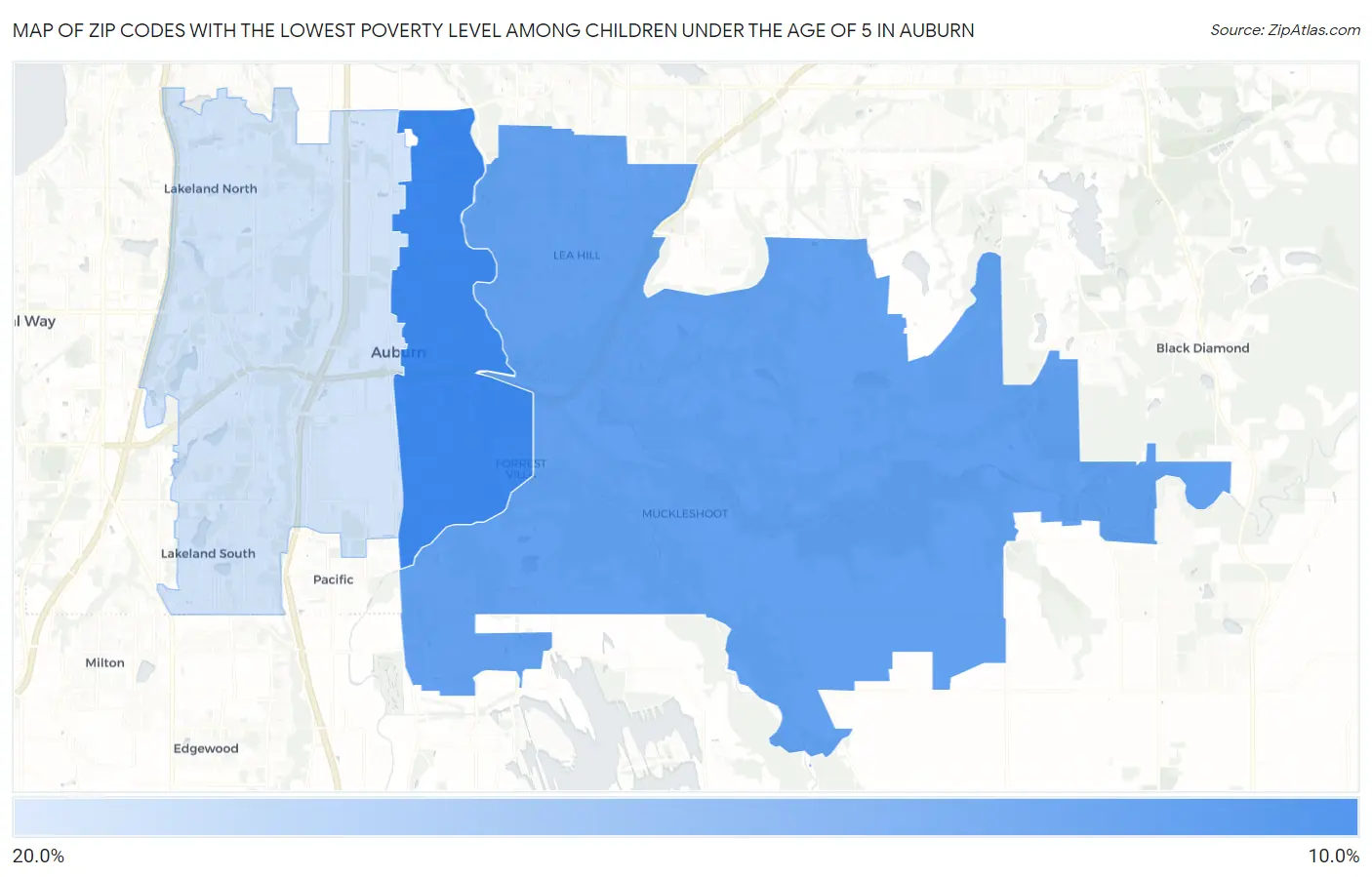Zip Codes with the Lowest Poverty Level Among Children Under the Age of 5 in Auburn Map