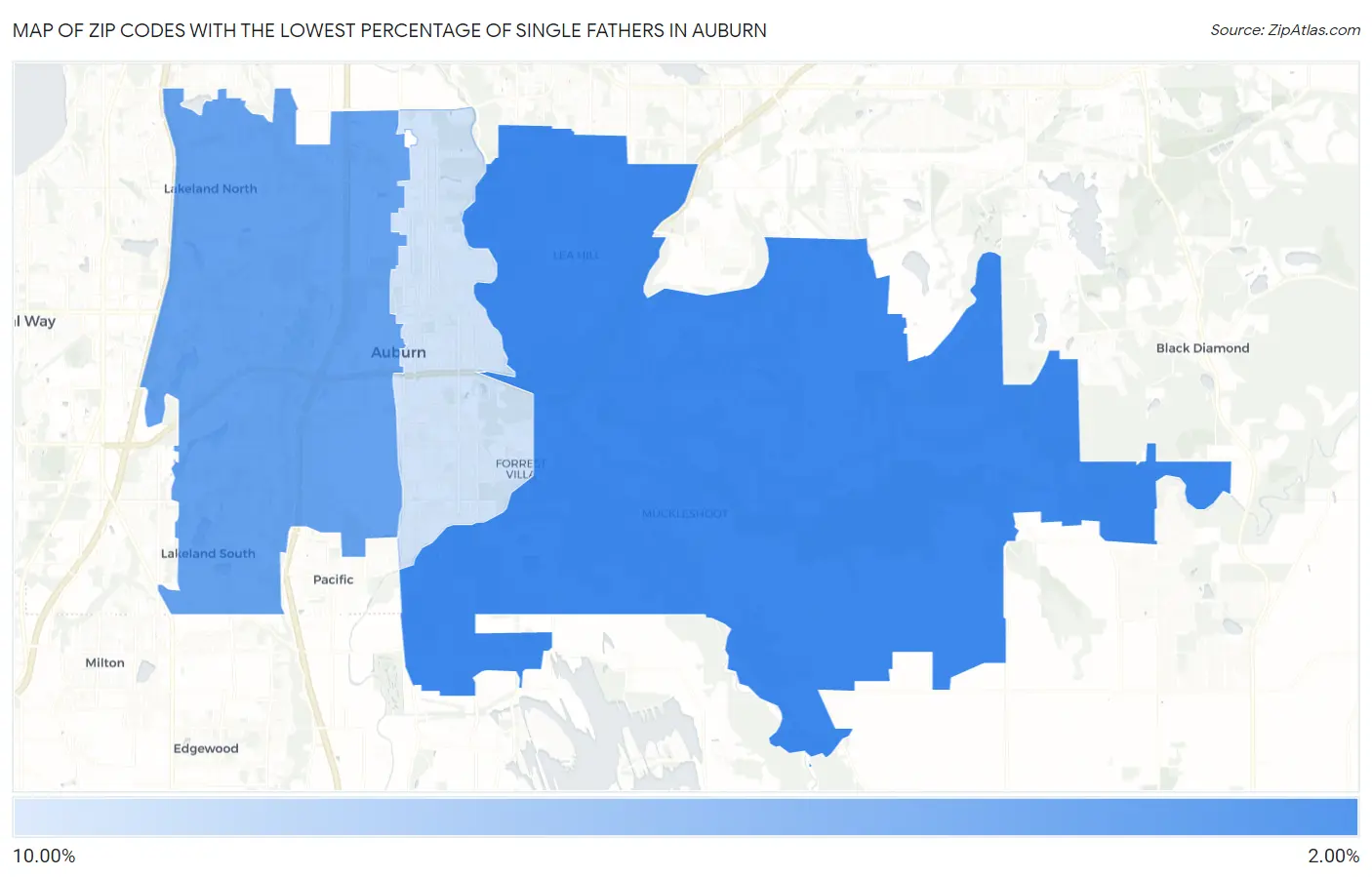Zip Codes with the Lowest Percentage of Single Fathers in Auburn Map