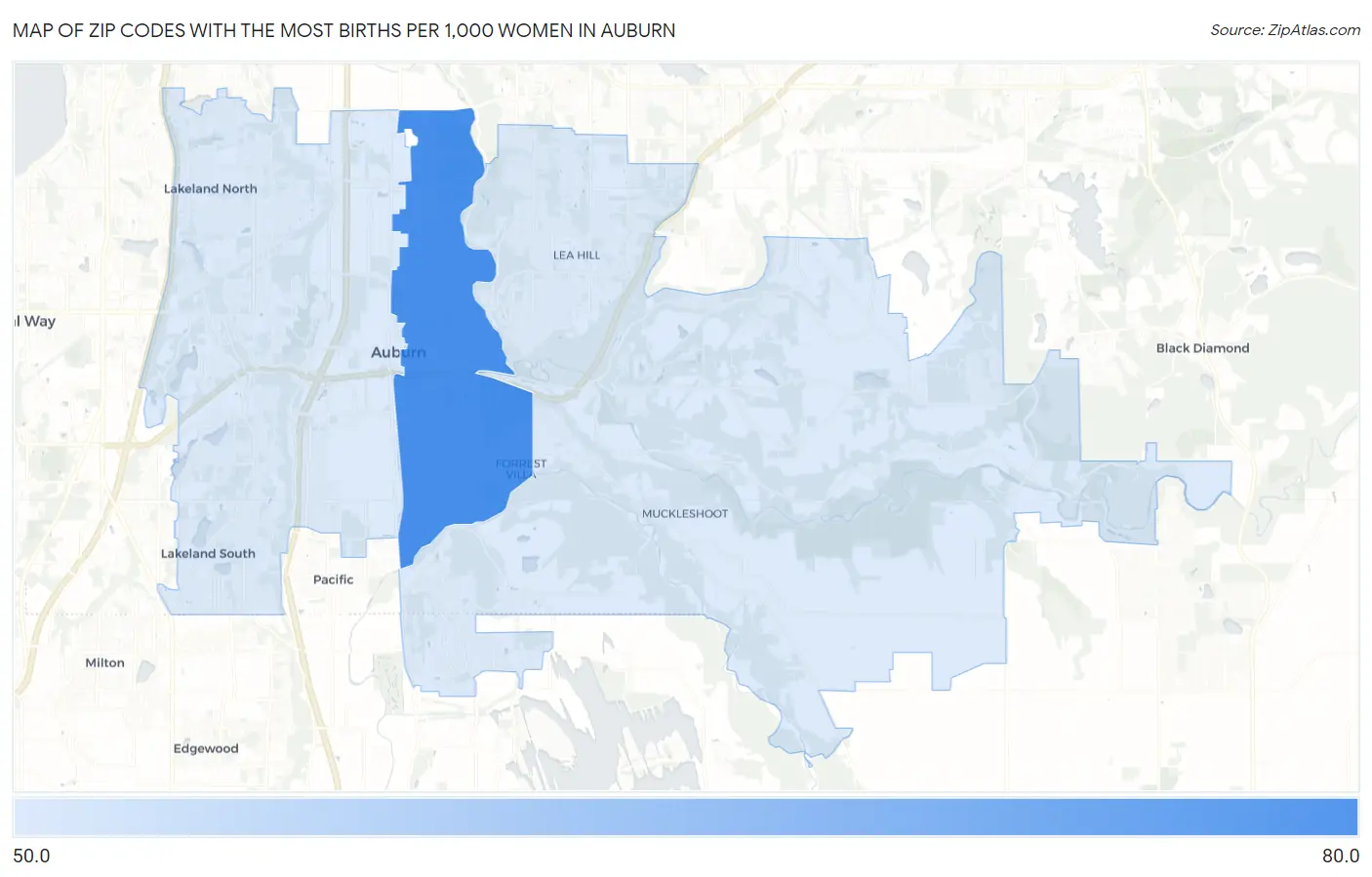 Zip Codes with the Most Births per 1,000 Women in Auburn Map