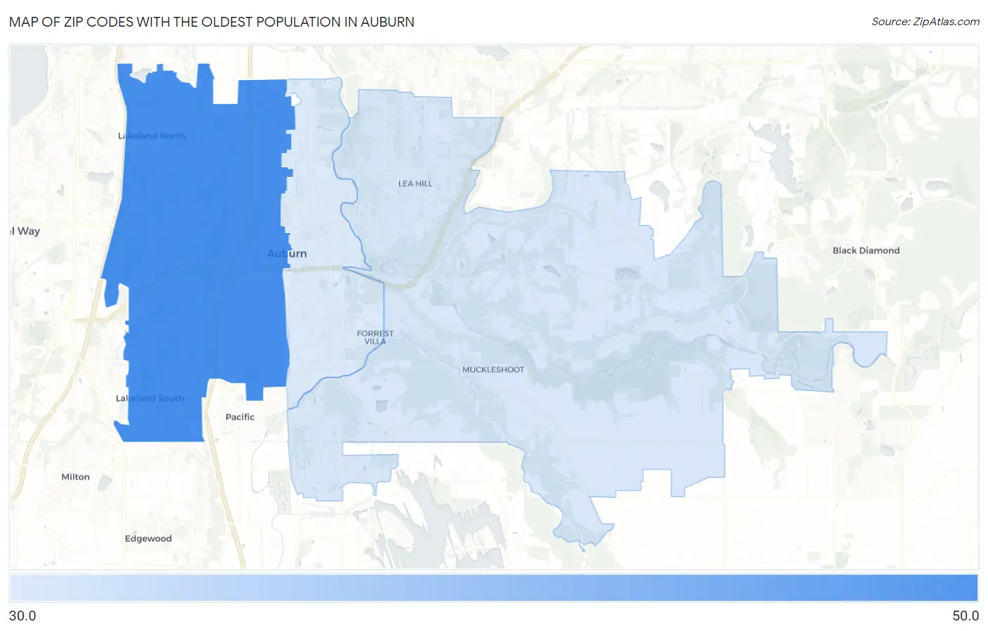 Zip Codes with the Oldest Population in Auburn Map