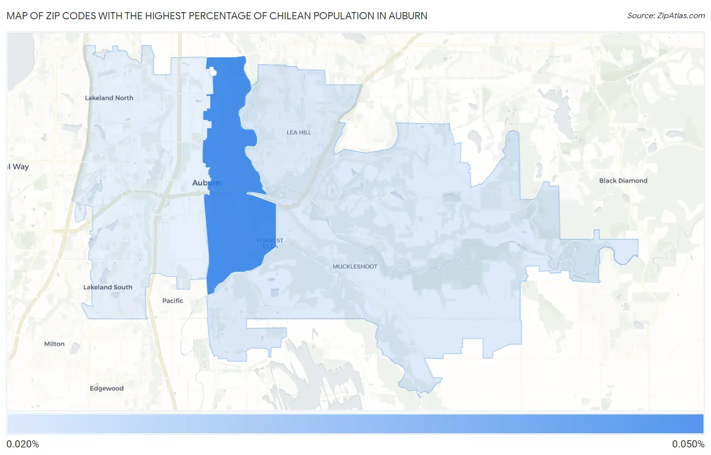 Zip Codes with the Highest Percentage of Chilean Population in Auburn Map
