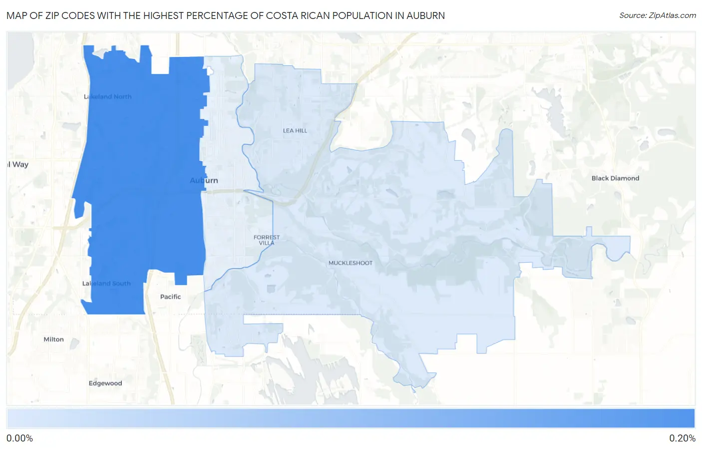 Zip Codes with the Highest Percentage of Costa Rican Population in Auburn Map