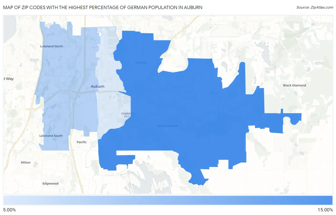 Zip Codes with the Highest Percentage of German Population in Auburn Map