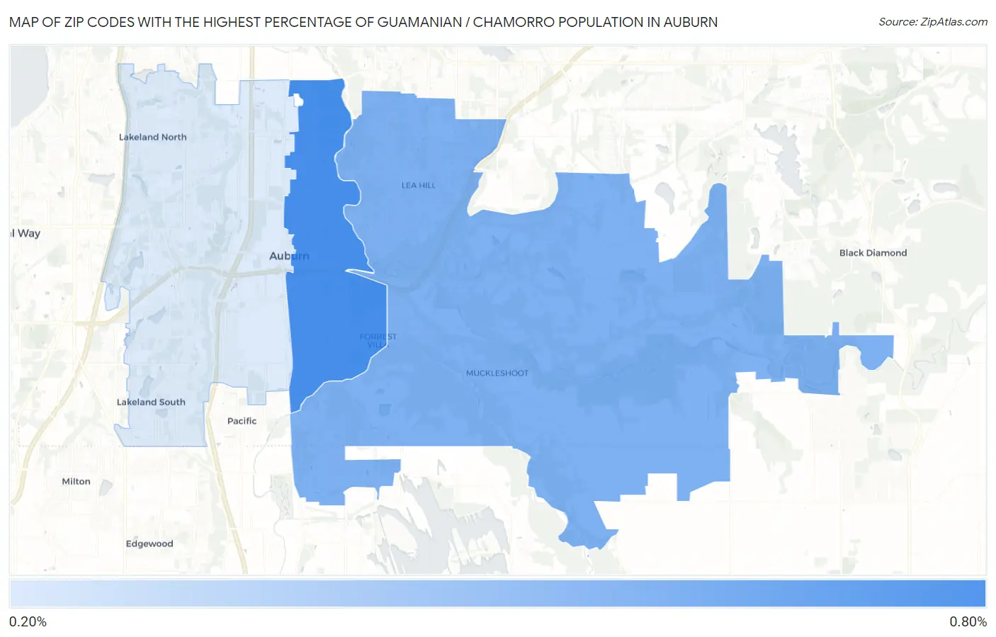 Zip Codes with the Highest Percentage of Guamanian / Chamorro Population in Auburn Map