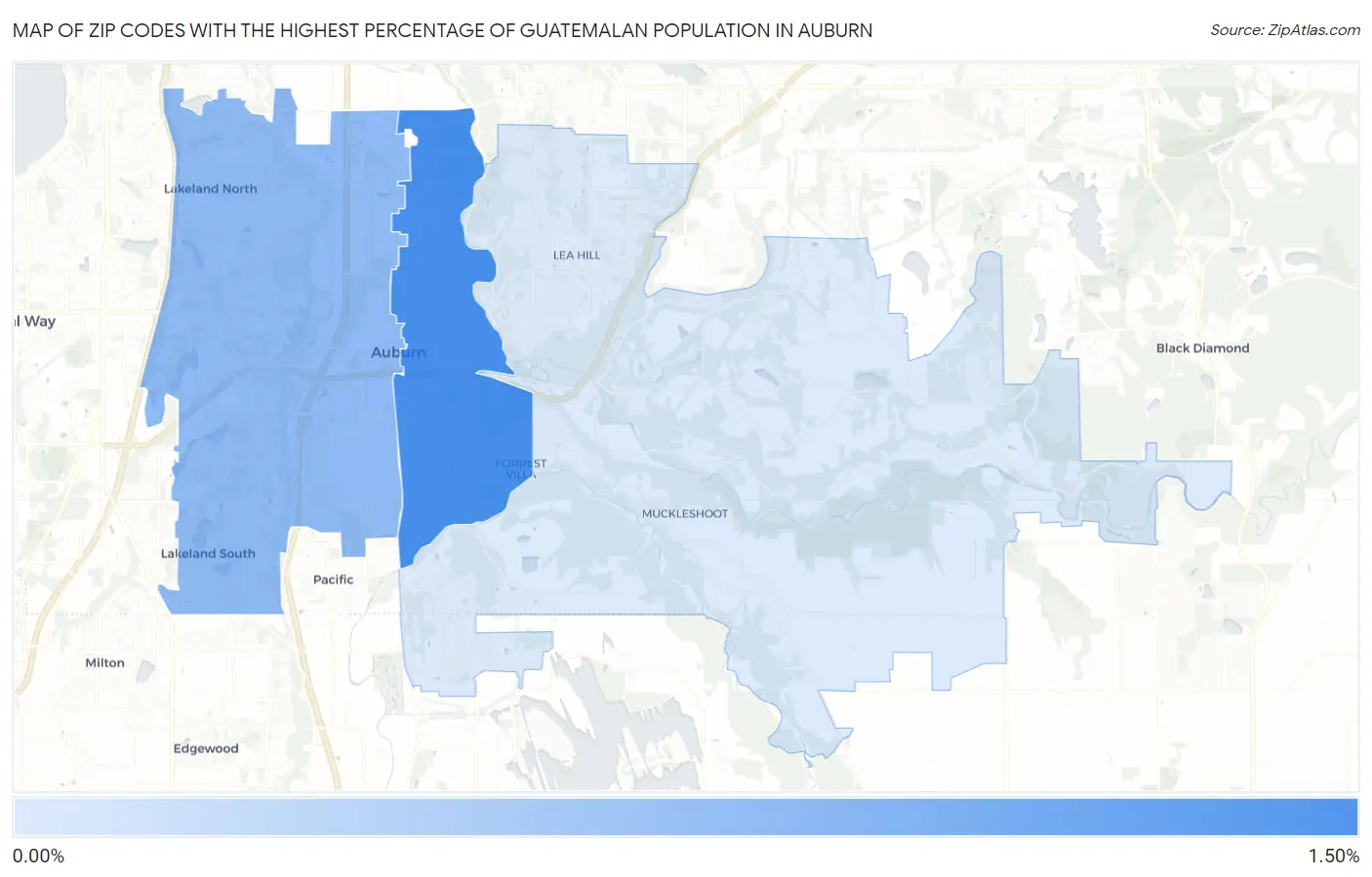 Zip Codes with the Highest Percentage of Guatemalan Population in Auburn Map