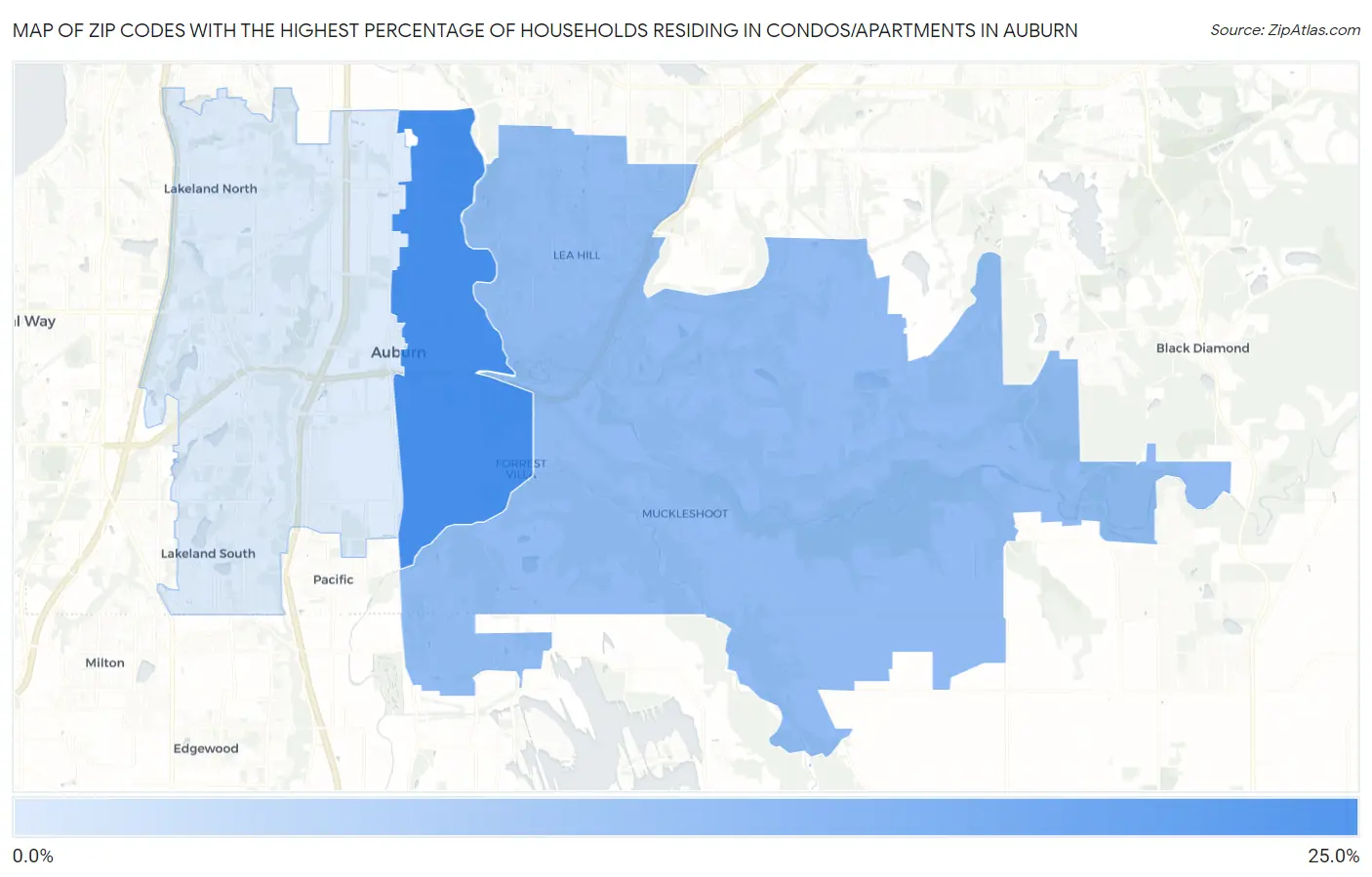 Zip Codes with the Highest Percentage of Households Residing in Condos/Apartments in Auburn Map