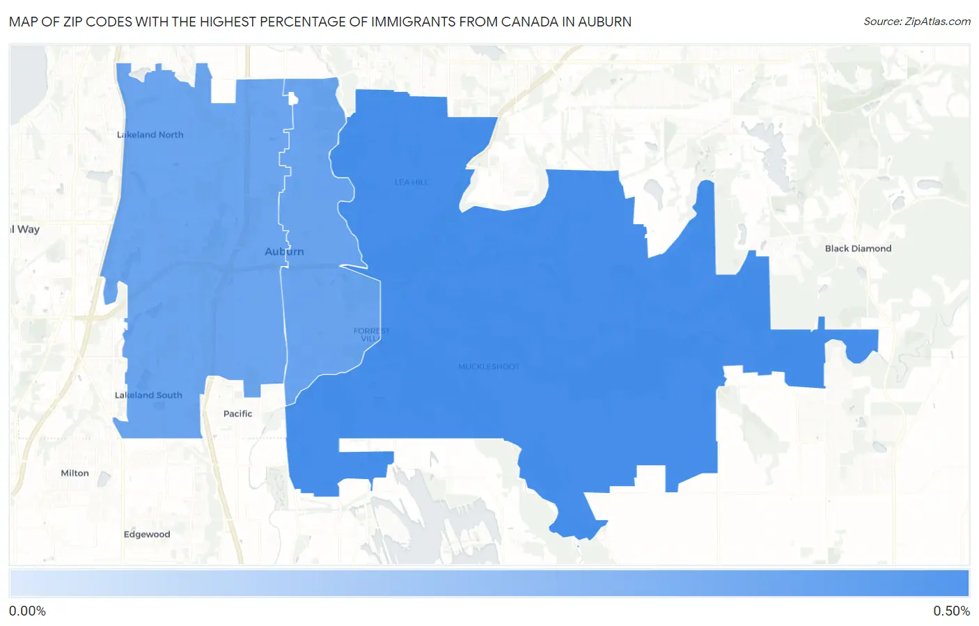 Zip Codes with the Highest Percentage of Immigrants from Canada in Auburn Map