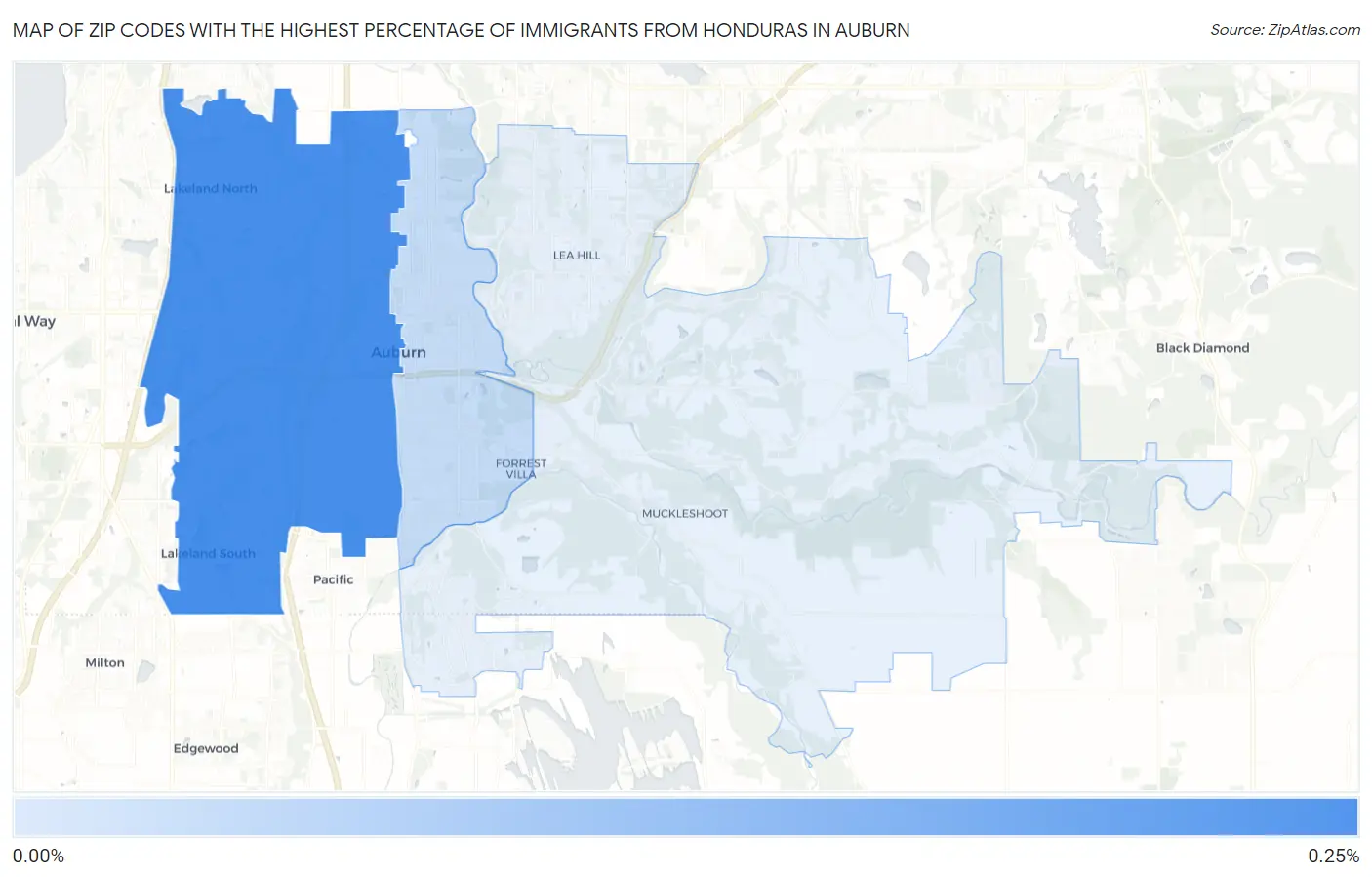 Zip Codes with the Highest Percentage of Immigrants from Honduras in Auburn Map