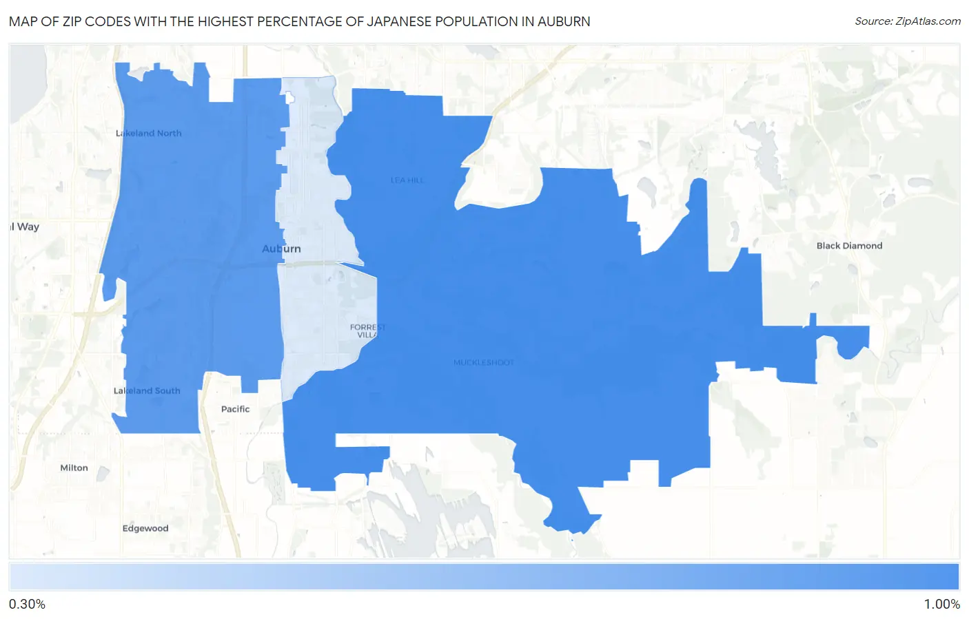 Zip Codes with the Highest Percentage of Japanese Population in Auburn Map