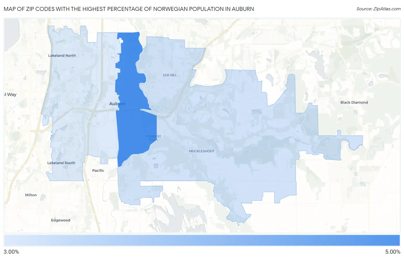 Zip Codes with the Highest Percentage of Norwegian Population in Auburn Map