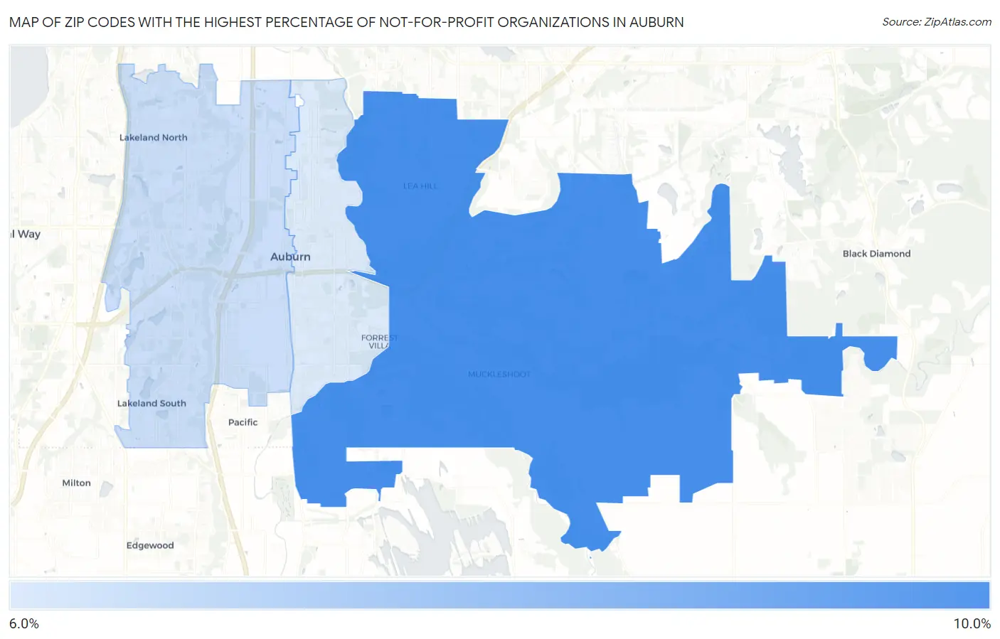Zip Codes with the Highest Percentage of Not-for-profit Organizations in Auburn Map