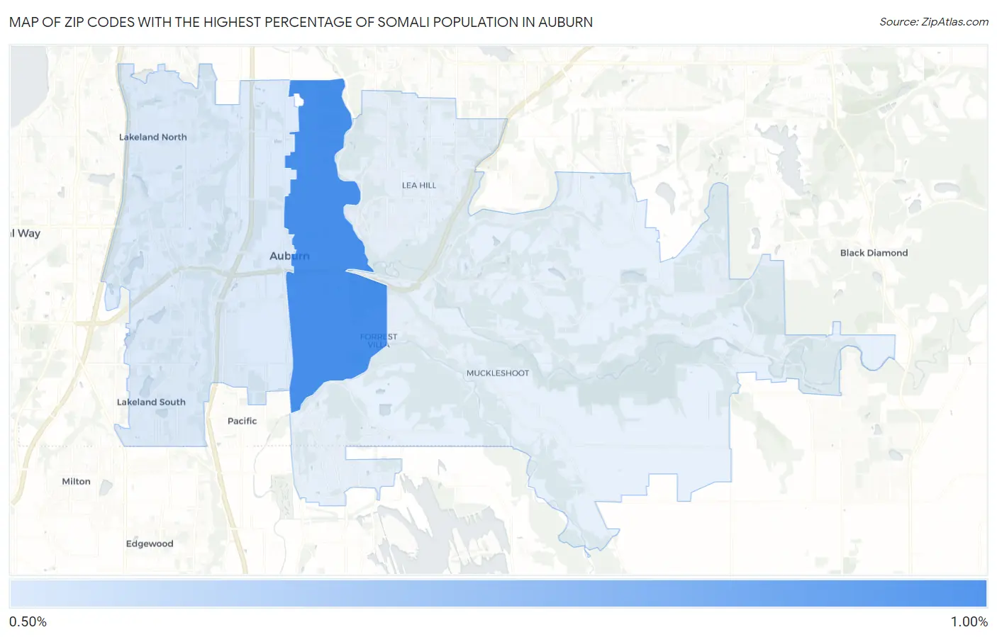 Zip Codes with the Highest Percentage of Somali Population in Auburn Map