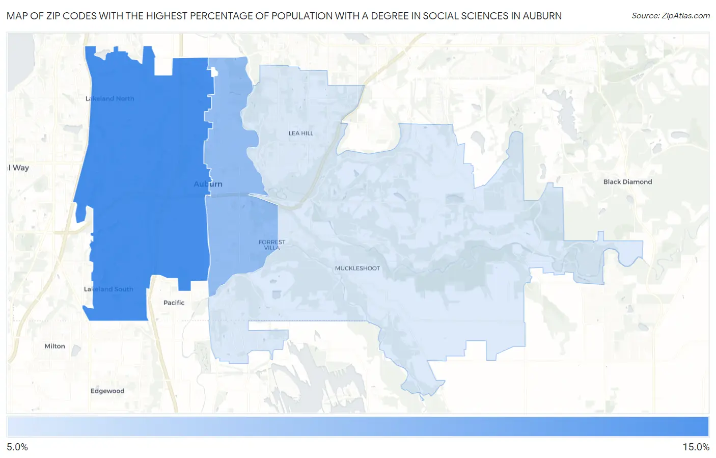 Zip Codes with the Highest Percentage of Population with a Degree in Social Sciences in Auburn Map