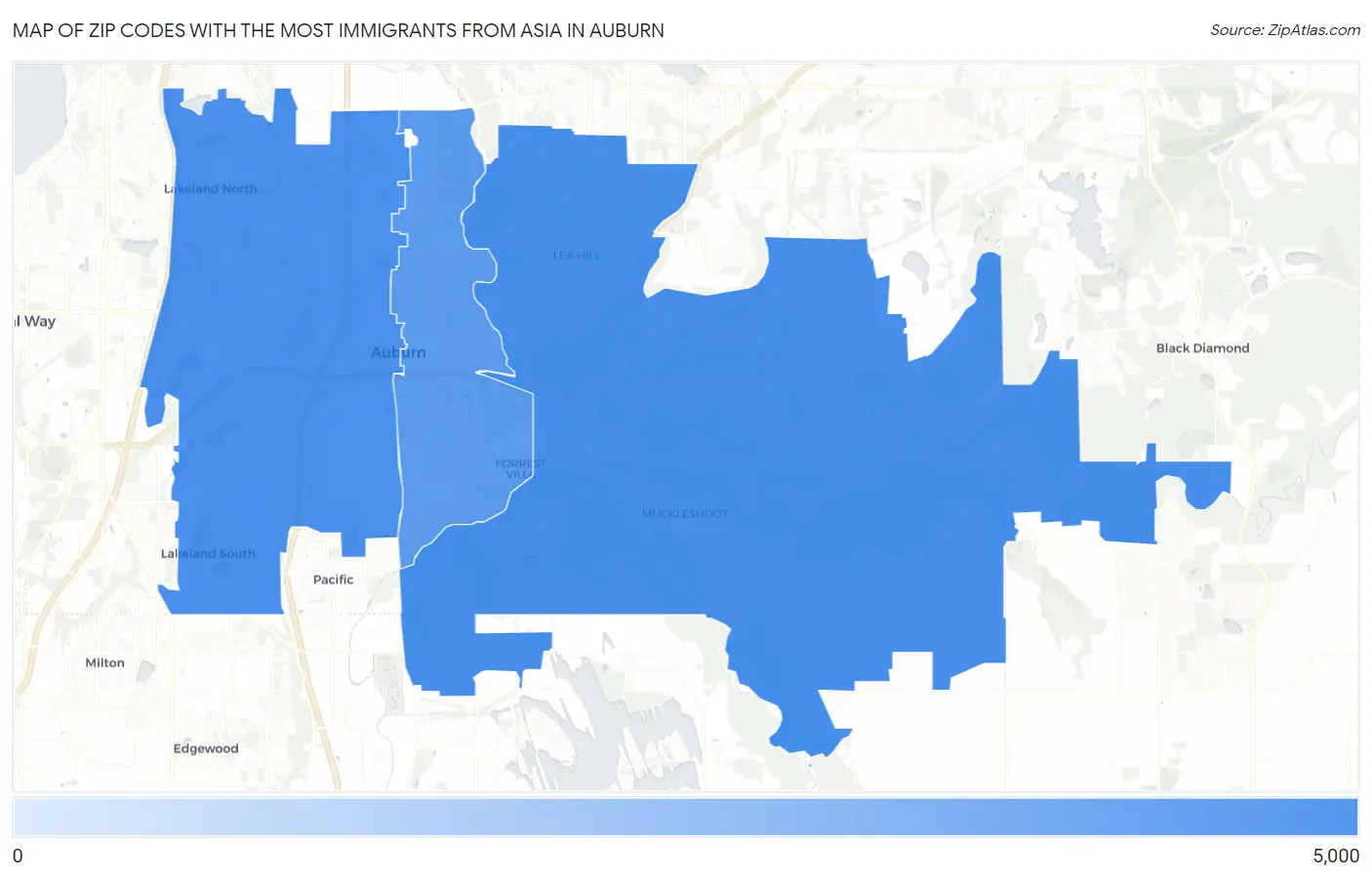 Zip Codes with the Most Immigrants from Asia in Auburn Map