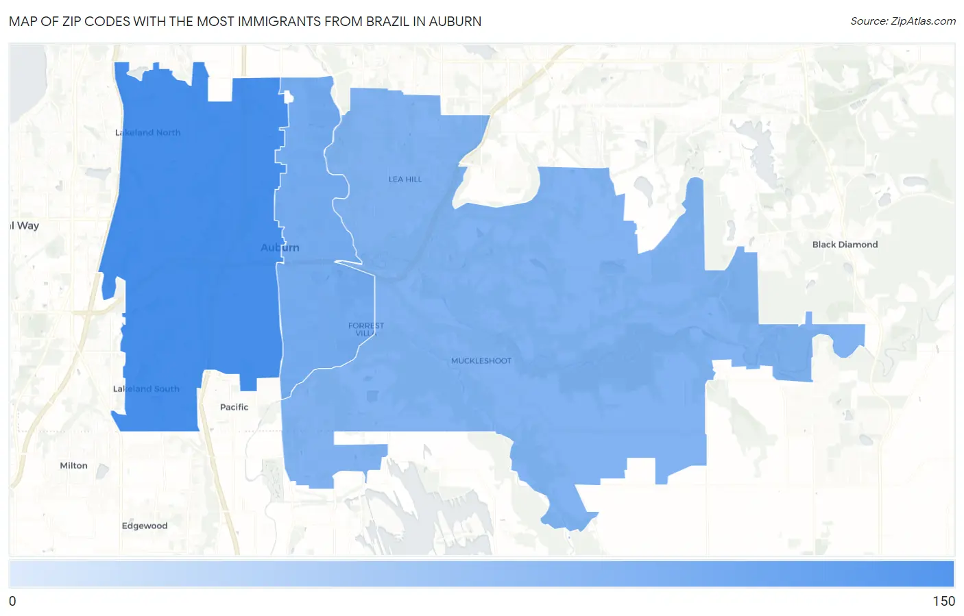 Zip Codes with the Most Immigrants from Brazil in Auburn Map