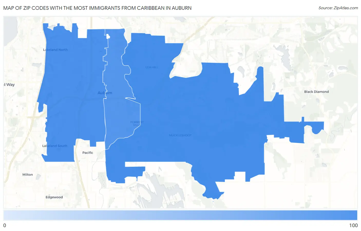 Zip Codes with the Most Immigrants from Caribbean in Auburn Map