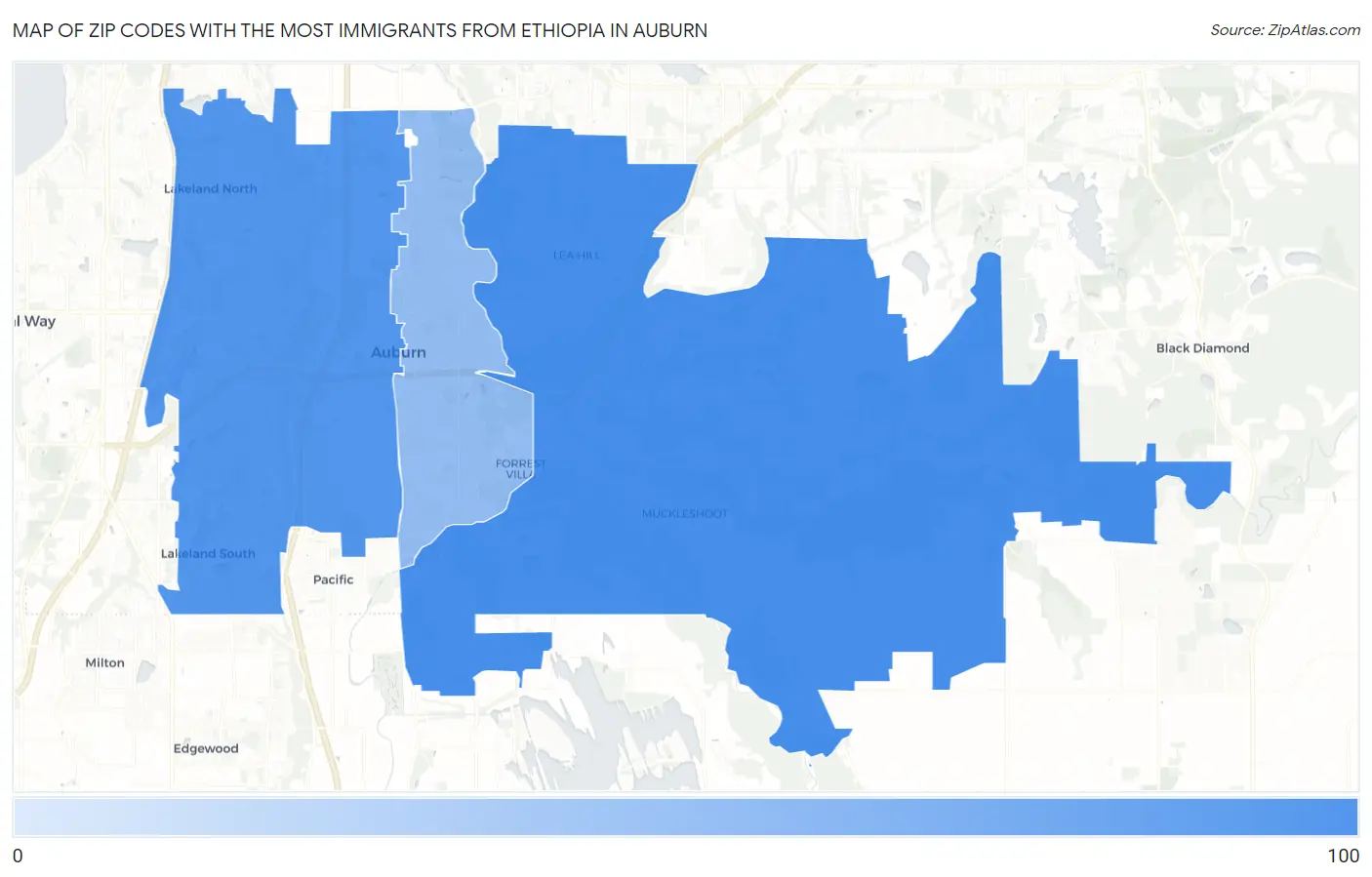 Zip Codes with the Most Immigrants from Ethiopia in Auburn Map