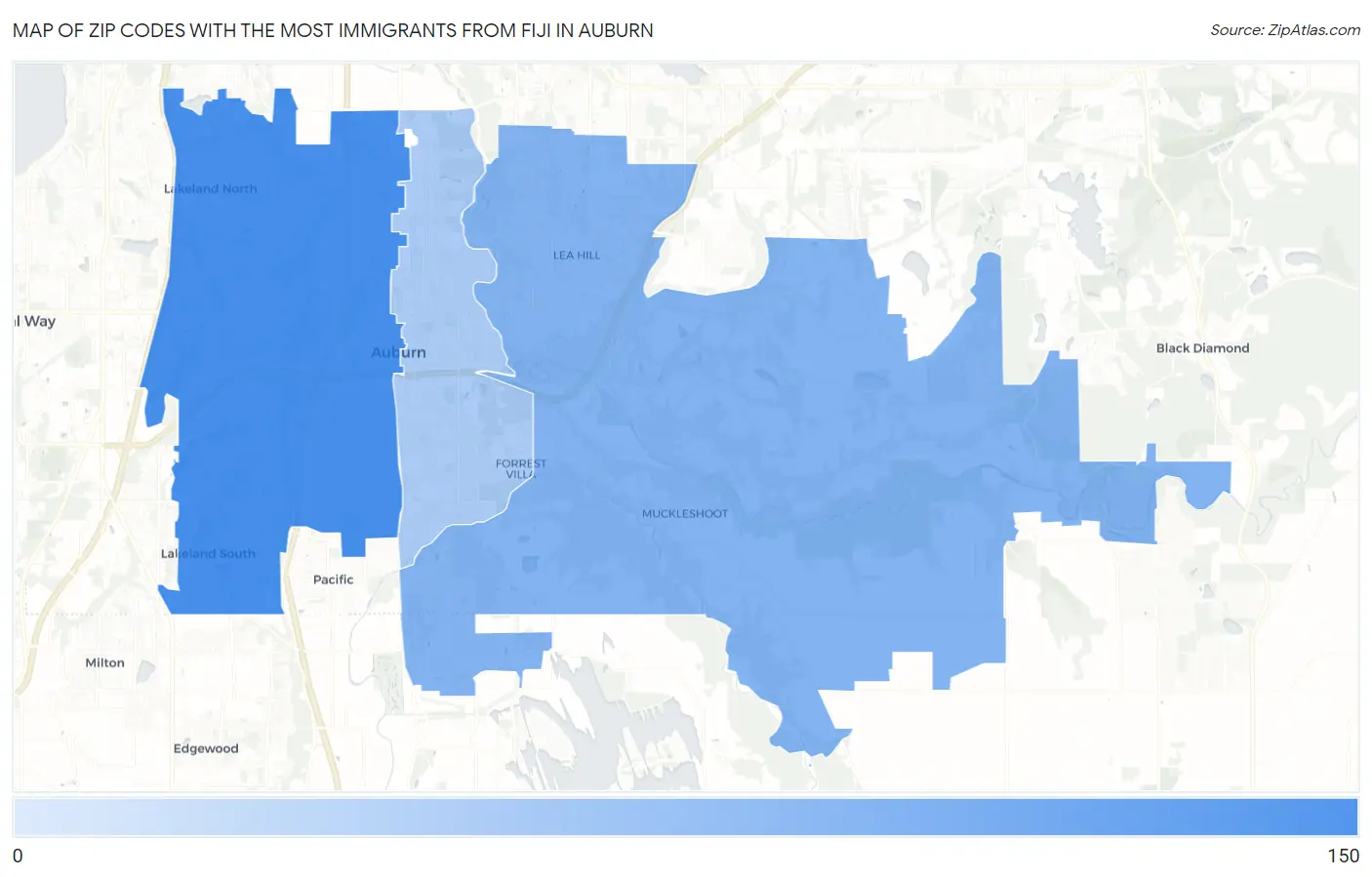 Zip Codes with the Most Immigrants from Fiji in Auburn Map