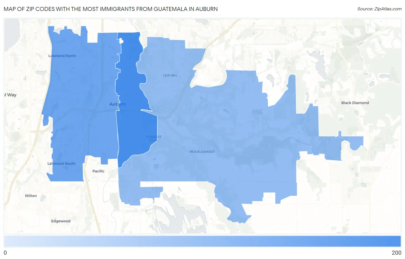 Zip Codes with the Most Immigrants from Guatemala in Auburn Map