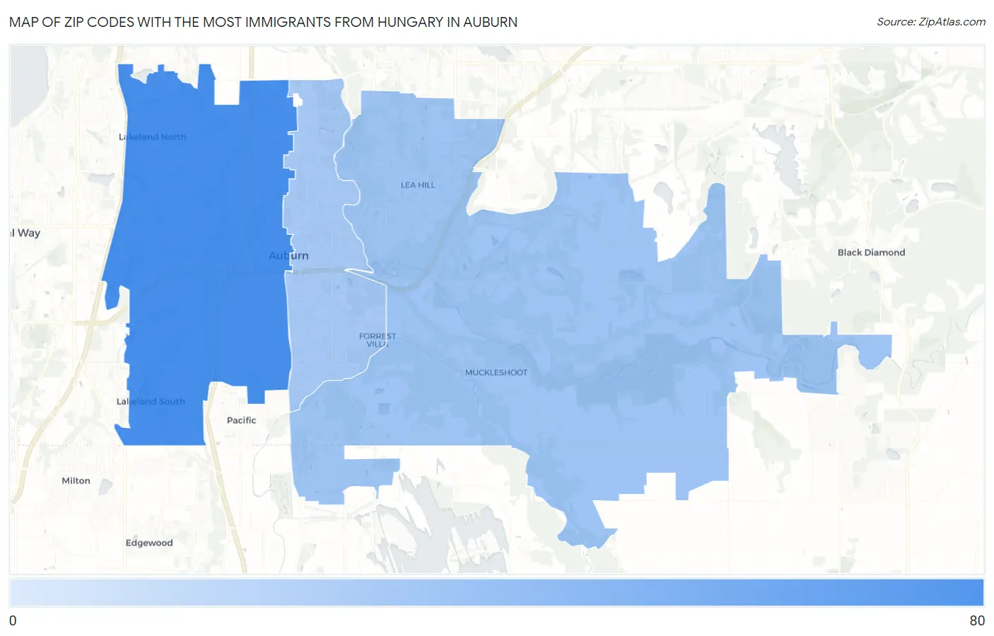 Zip Codes with the Most Immigrants from Hungary in Auburn Map