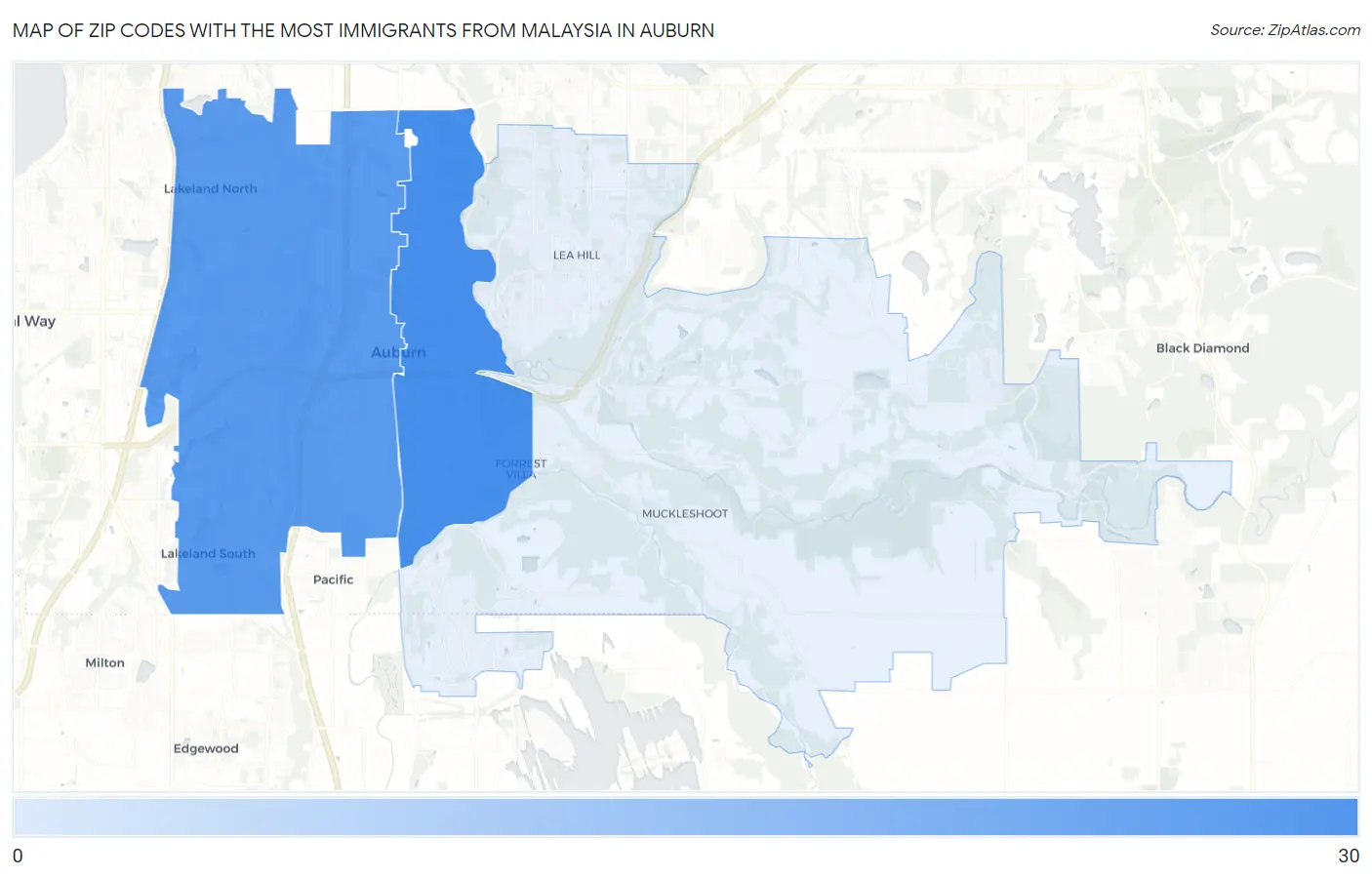 Zip Codes with the Most Immigrants from Malaysia in Auburn Map