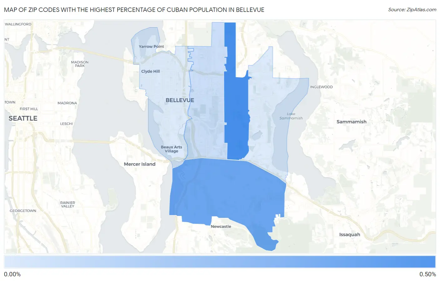 Zip Codes with the Highest Percentage of Cuban Population in Bellevue Map