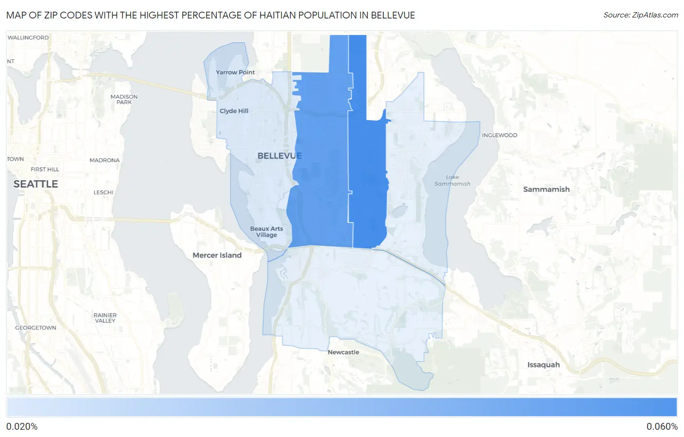 Zip Codes with the Highest Percentage of Haitian Population in Bellevue Map