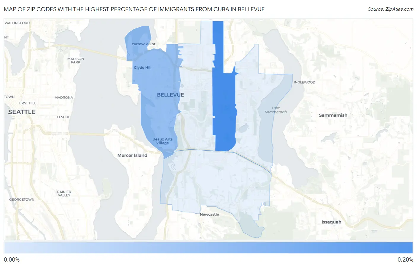 Zip Codes with the Highest Percentage of Immigrants from Cuba in Bellevue Map