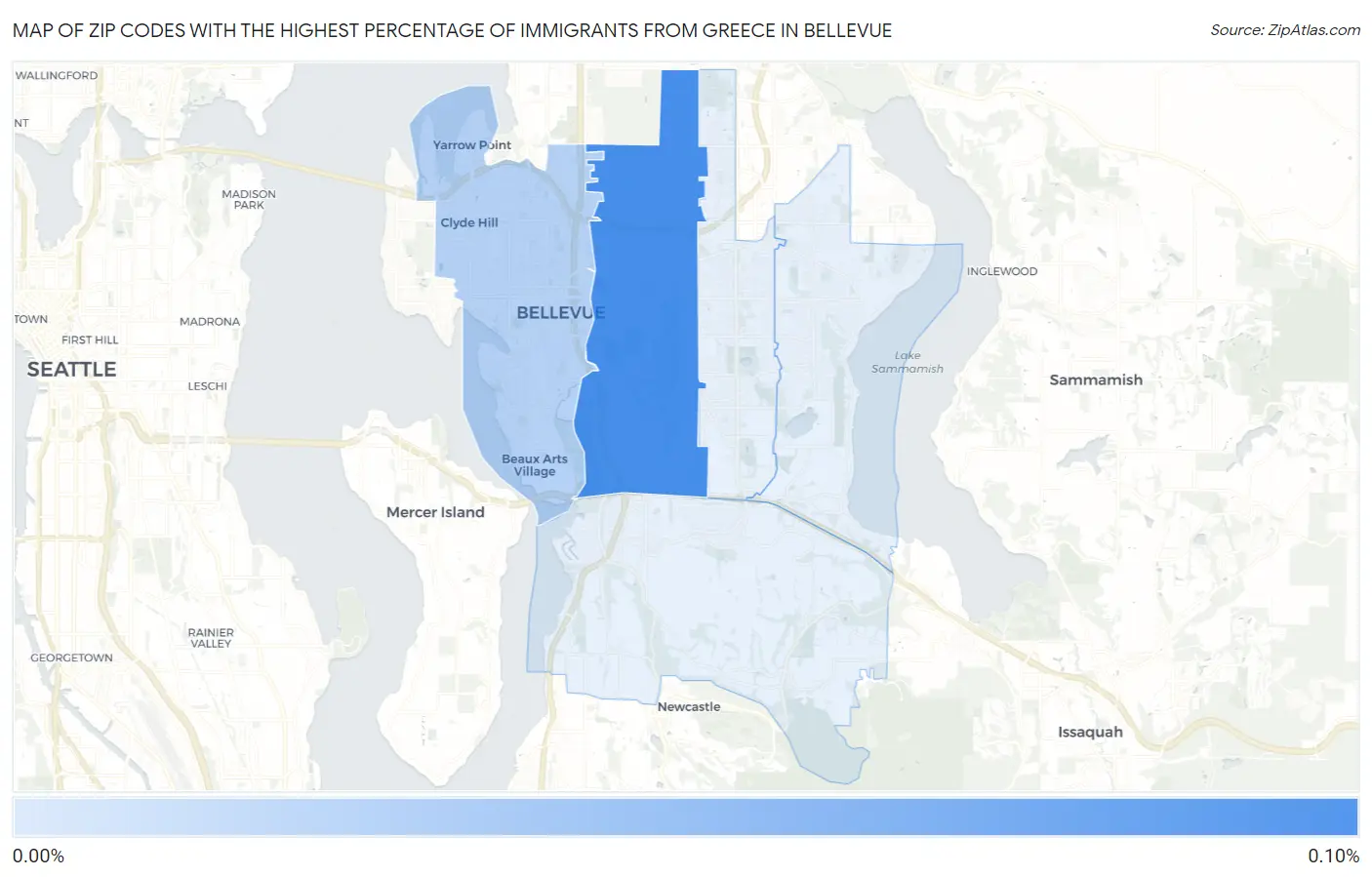 Zip Codes with the Highest Percentage of Immigrants from Greece in Bellevue Map