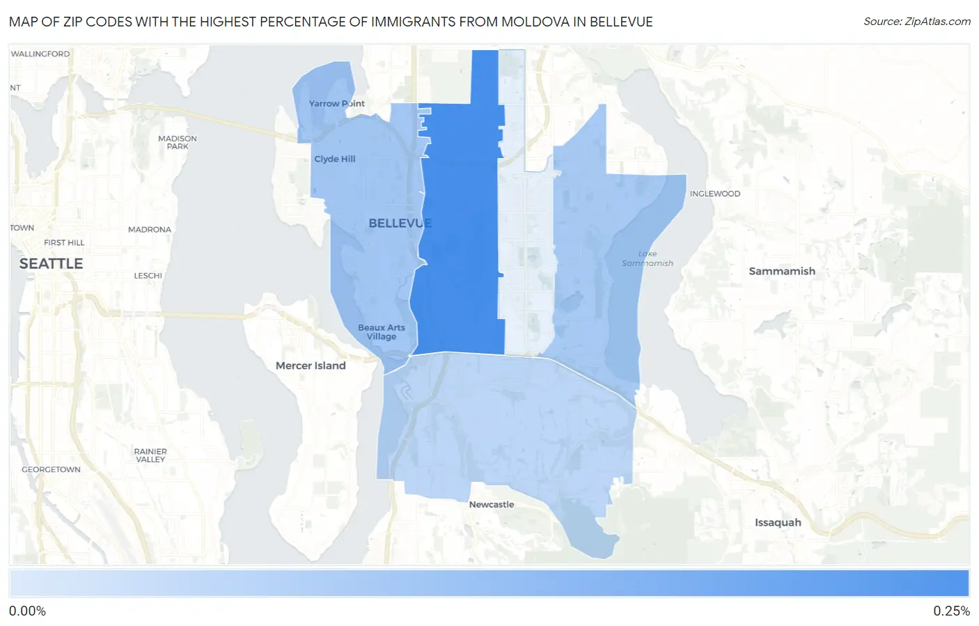 Zip Codes with the Highest Percentage of Immigrants from Moldova in Bellevue Map